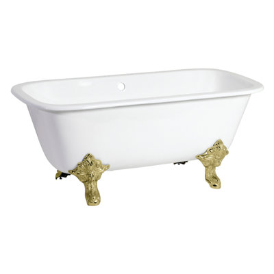 Kingston Brass Aqua Eden 67-Inch Cast Iron Rectangular Double Ended Clawfoot Tub (7-Inch Faucet Drillings)
