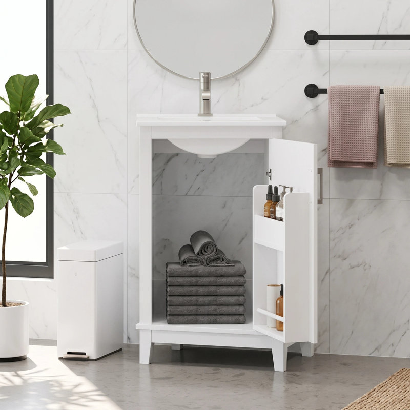 Meuble-lavabo simple 20 po avec plateau Makayla, Blanc