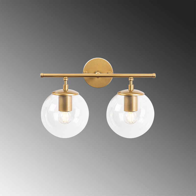 Lampe murale moderne, corps en métal doré et capuchon en verre, 14,2 po x 9,4 po x 6,3 po | 2 x douilles E14 (40 W maximum), design scandinave élégant, parfait pour la décoration intérieure, classé IP20 | Solution d'éclairage élégante et fonctionnelle