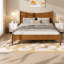 Lit king size avec tête de lit incurvée, cadre plateforme en MDF et bois massif, chambre de style ferme moderne-1785762921