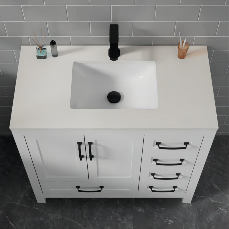 Lavabo de salle de bain rectangulaire intégré 30 "avec robinet monotrou, drain, trop-plein