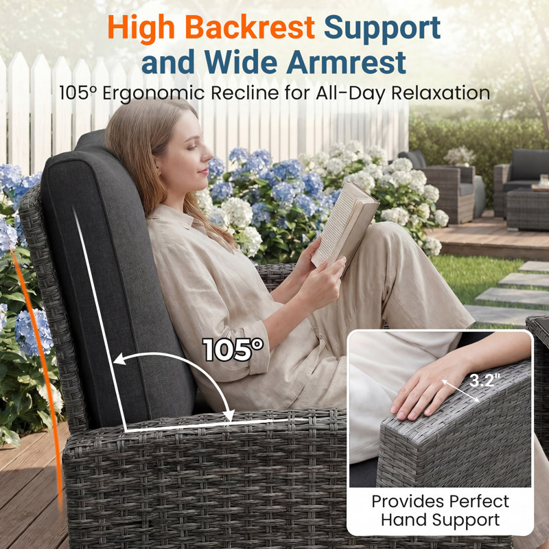 Arora 4-Person Wicker Outdoor Patio Set with Olefin Back&Seat Cushions, Gray Frame/Dark Gray Cushion