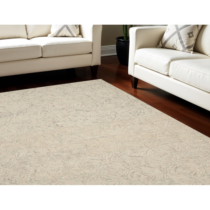 Tapis géométrique ivoire en laine brun clair et gris 8 pi x 11 pi