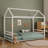 Montessori Style Metal Floor Bed Frame, House Shaped Bed with Guardrails, No Slats-74143706-74143708