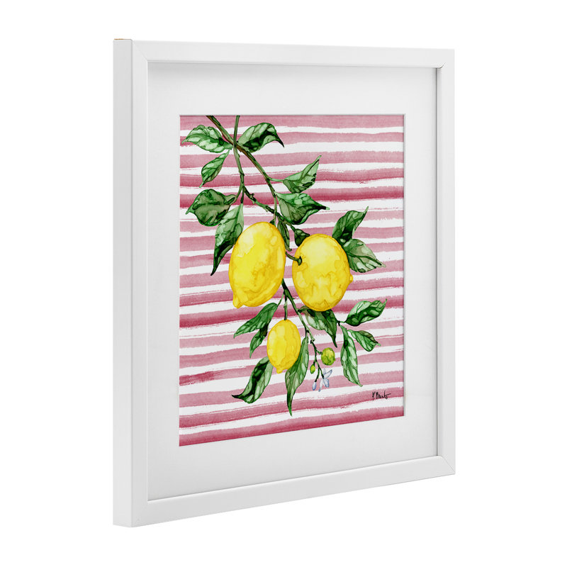 Reproduction sous verre de Juice Lemon Vine, conception de Paul Brent, H 13 po x l 13 po, Cadre blanc côtier