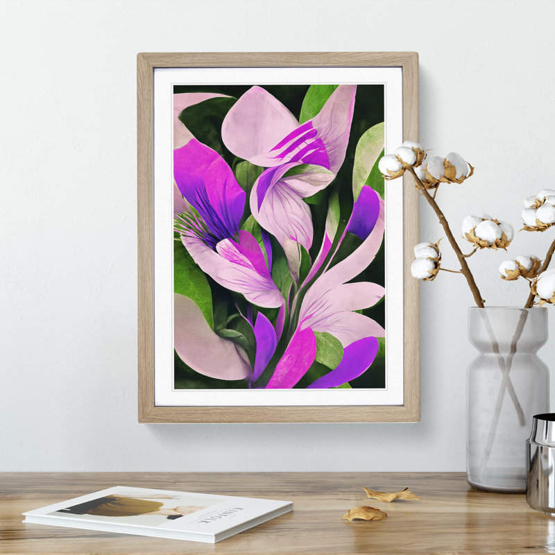 Delicate Abstract Flowers No.2 1 Piece Single Picture Frame Wall Art, 46cm H x 34cm W x 2cm D, Oak