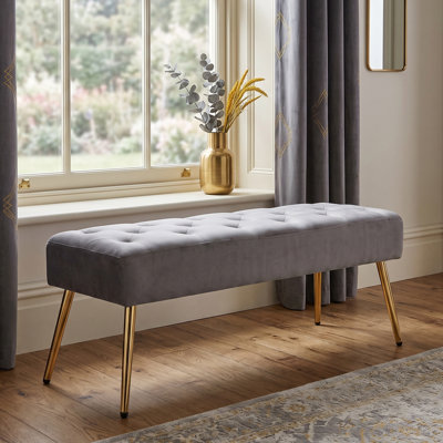 44" W Mid-Century Modern Tufted Velvet Bench