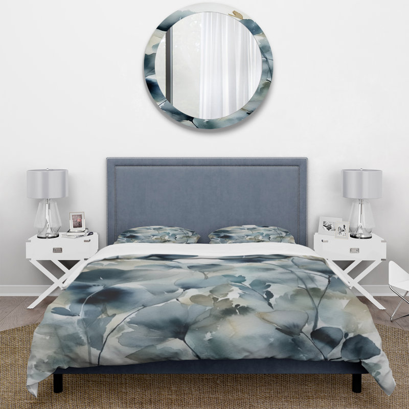 Ensemble de housse de couette en microfibre / polyester Blue Leaf Foliage And Flowers II