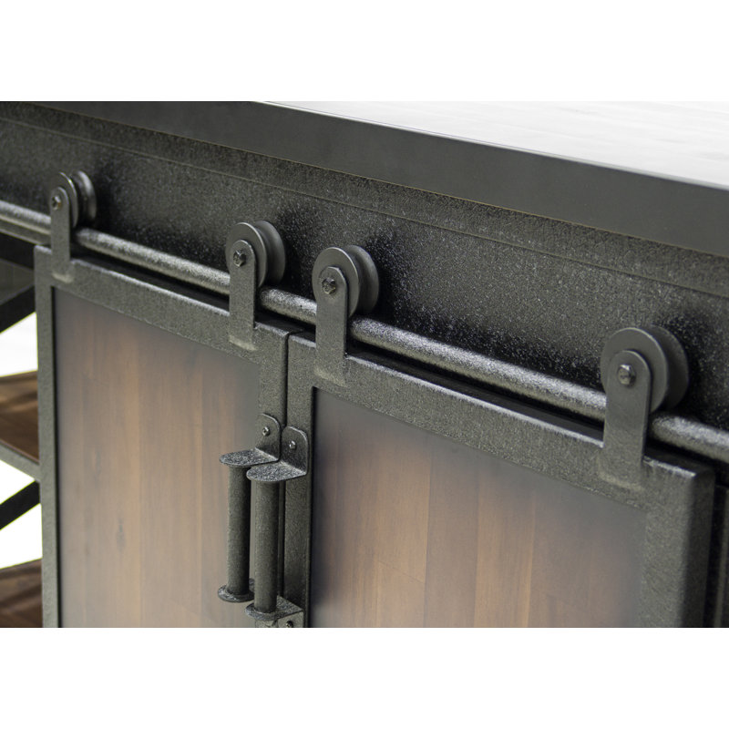 58" Black and Brown Metal and Wood Farmhouse Cabinet