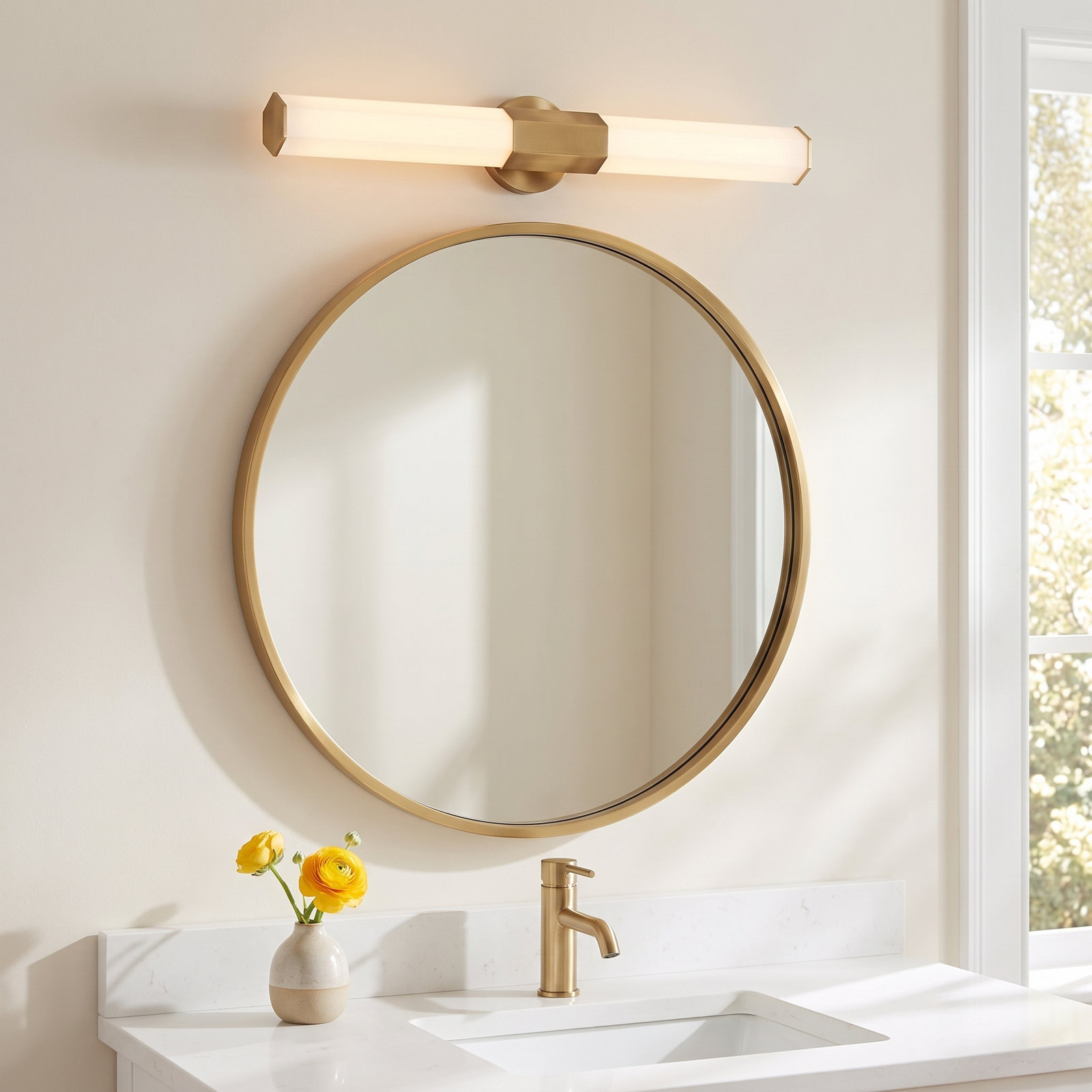 Belden Single Frosted Dimmable LED Bath Bar, Heritage Brass