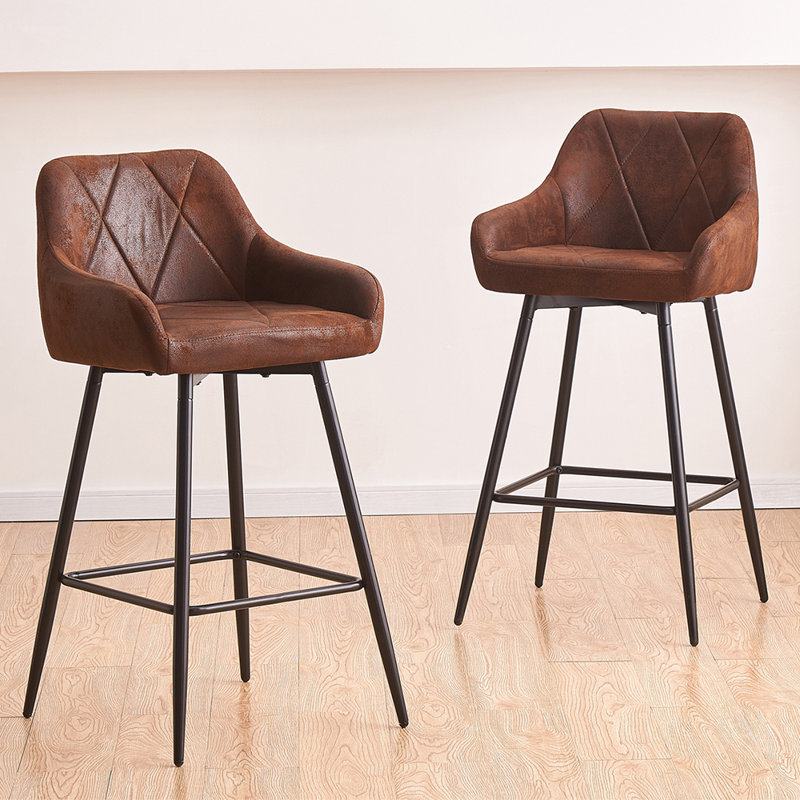 Vintage Suede Bar Stools with Armrest, Brown