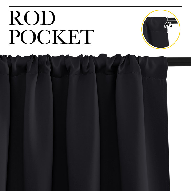 Blackout Curtains for Living Room  Leone Thermal Insulation Room Darkening Rod Pocket Drapes(Set of 2), Black, 52" W x 63" L