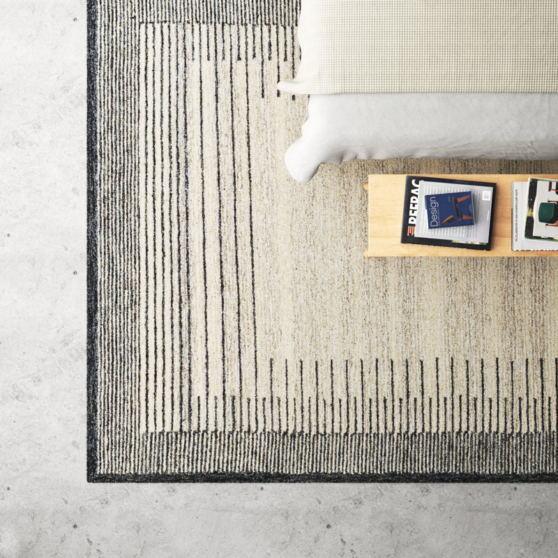 Rectangle Uptown Striped Handmade Hand Tufted Wool Area Rug in Beige/Gray, Rectangle 5' x 7'6"