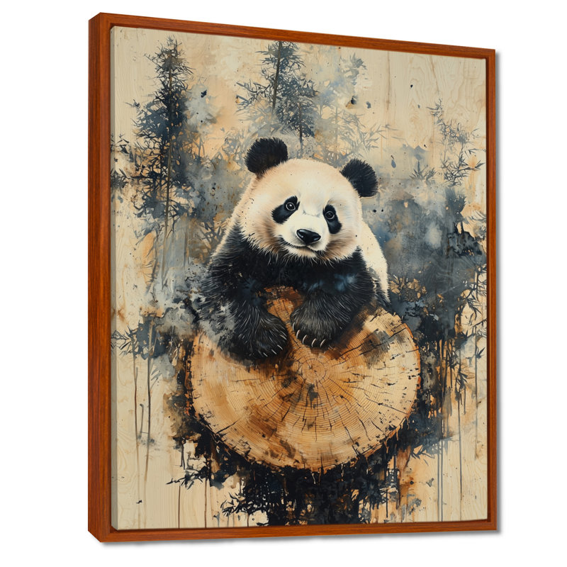 Geriel Panda Portrait In Bamboo Landscape I - Panda Framed Canvas Print, Floater Frame Print, Brown, 20" H x 12" W