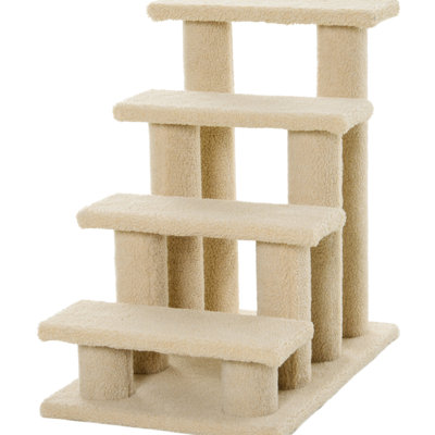 Arbre à chat à niveaux multiples blanc crème avec poteau à griffer et escalier pour animaux, 4 marches 8 poteaux pour favoriser l'escalade naturelle du chat, pratique, léger, avec des marches en molleton, 25 po de profondeur, 17 de largeur, 24 de hauteur