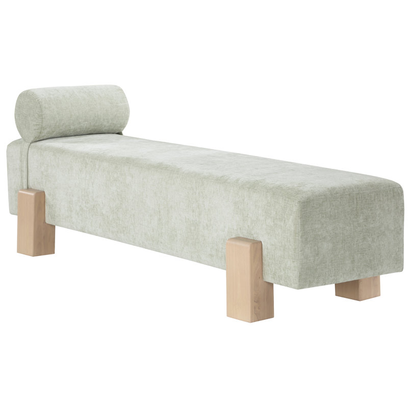Banc rembourré Edison, Tissu chenille vert menthe / finition naturelle