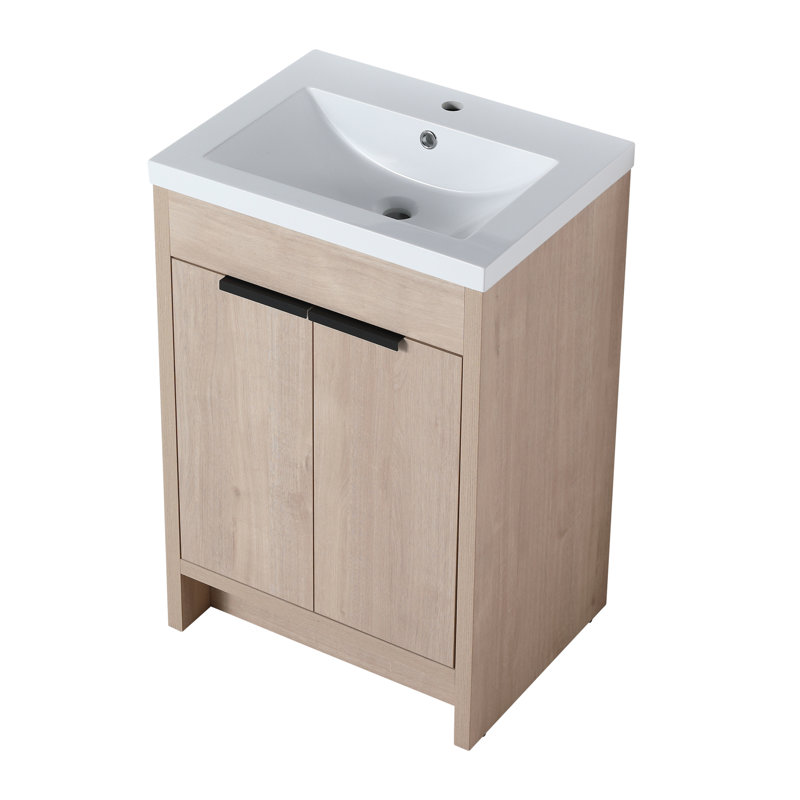 Base de meuble-lavabo simple 24 po Mantilla en brun clair avec lavabo Mantilla