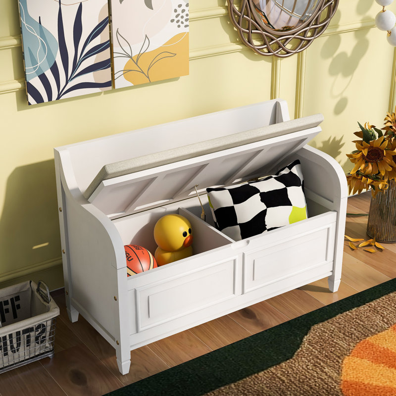 Linen Upholstered Storage Bench, White