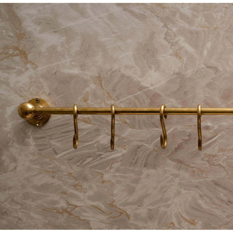 Unlacquered Brass Kitchen Rail Wall Mounted Pot Rack with Hooks – 20", 20"