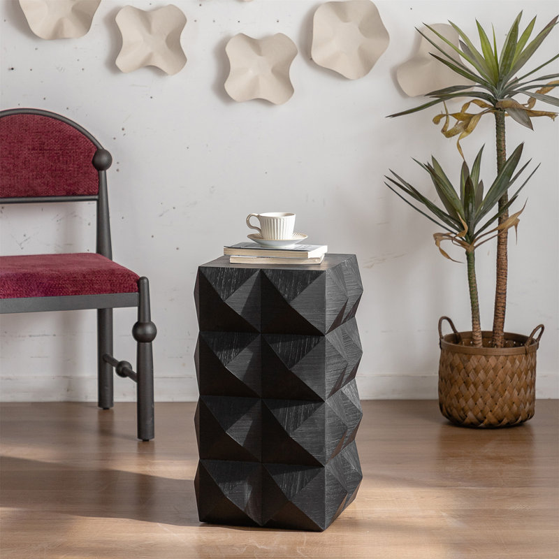 23.62"Height Three-dimensional Embossed Pattern Design Retro Side Table Retro Furniture, Black