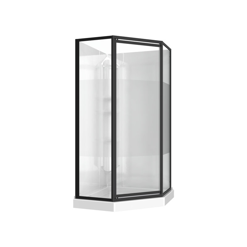 Summit 38 x 38 Polystyrene Center Drain Shower Kit in White with Centre Silk glass in Matte Black, Matte Black