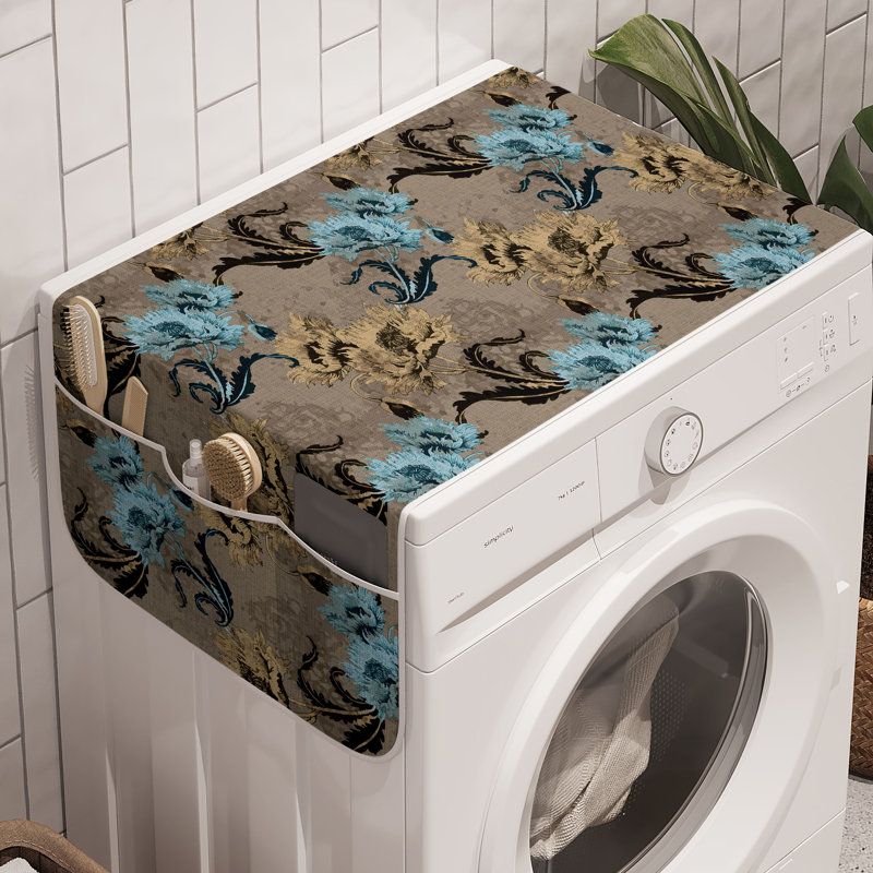 East Urban Home Floral Washing Machine Organizer Pack of 2 47" x 18.5" Ecru Soft Blue Caramel