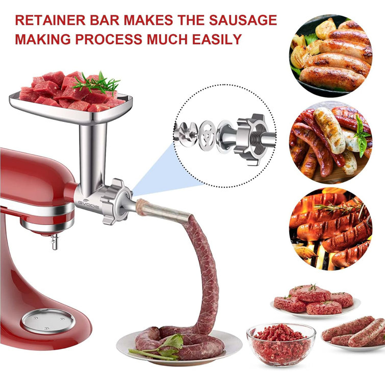 dubbin Metal Food Grinder Attachment for Stand Mixer, KitchenAid Meat  Grinder, Includes 3 Sausage Stuffing Tubes, 4 Grinder Discs, 2 Grinder  Blades