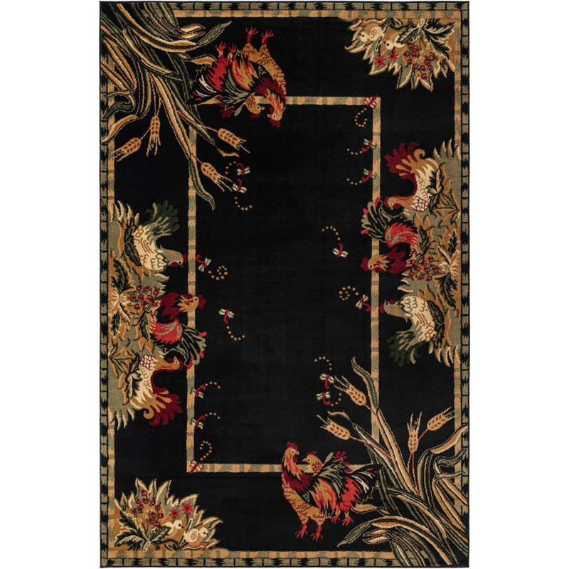 Andersonville Floral Indoor Rug, Rectangle 4'1" x 6'1", Black/Green