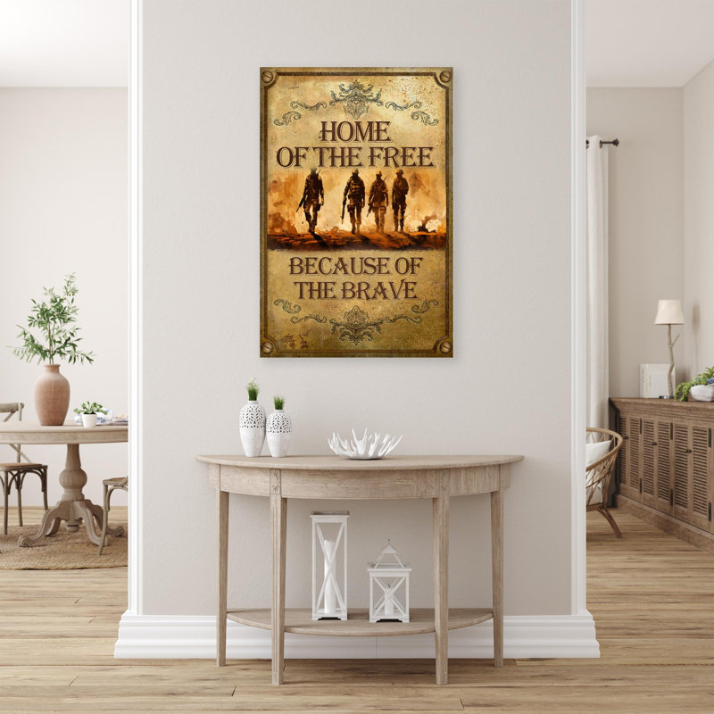 Home of the Free due of the brave - 1 pièce, reproduction d'art graphique sur toile tendue, H 36 po x l 24 po x P 1,25 po