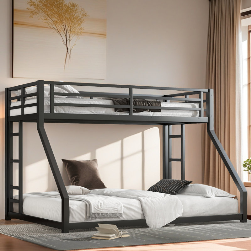 Bunk Bed For Teens And Adults,Noise Reduced/No Box Spring Needed, Black, Twin XL Over Queen