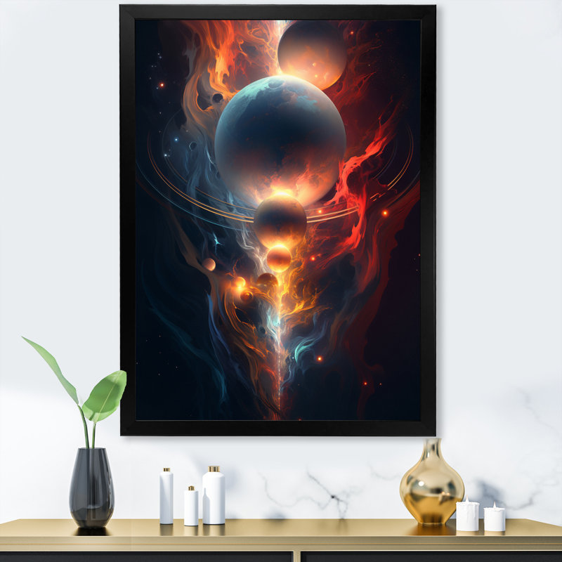 Merveilles universelles orange bleues sur toile, H 32 po x l 24 po x P 1 po, Cadre photo noir