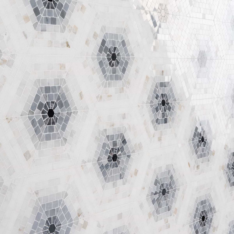 Ako 6" Hexagon Marble Micro Mosaic Tile, Grigio Gray