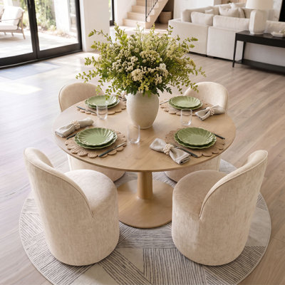 Ensemble de table de salle à manger pour 4 personnes avec table ronde et 4 chaises roulantes rembourrées avec roulettes cachées