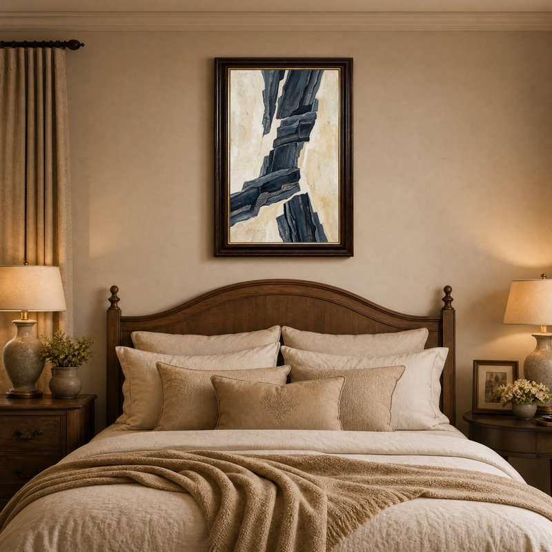 Tableau abstrait sur toile en pierre superposée noire et beige, H 18 po x l 12 po