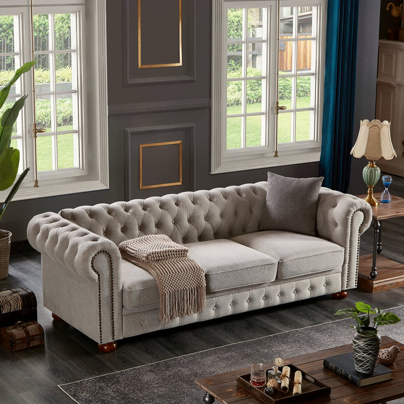 Canapé Chesterfield en tissu de lin