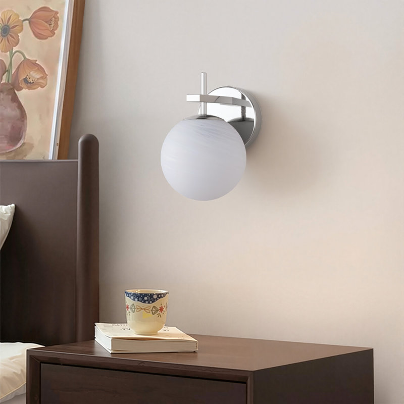 Lio 1 - Light Dimmable Iron ETL wall sconces with Round Shape Cloud Glass Shade, Mirror Chrome