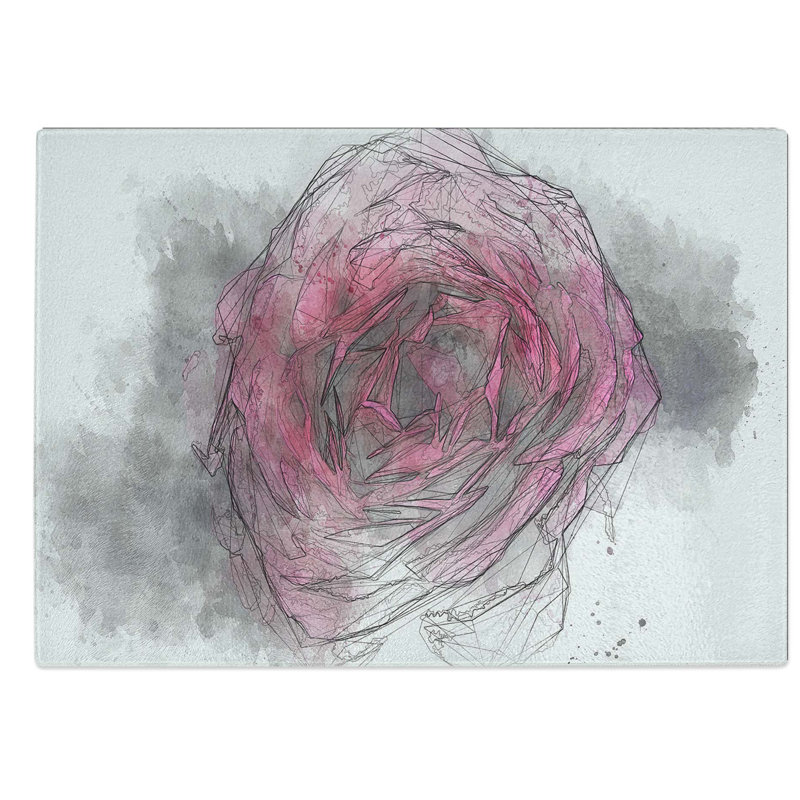 Glass Fuscia Pink Carnation in Abstract Chopping Board, 28.5 cm W x 20 cm L