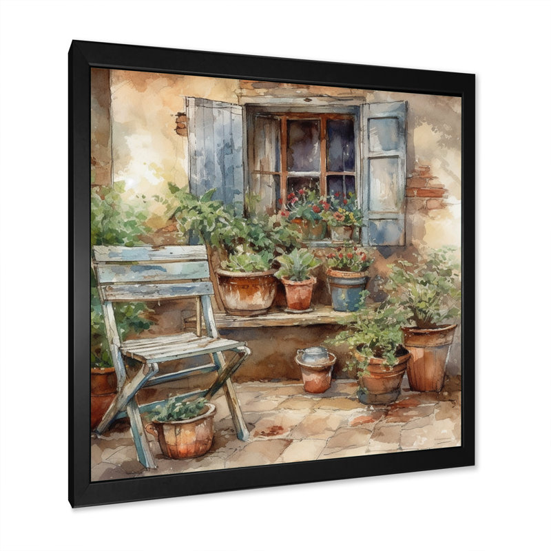 Fauteuil Saabirin entouré de plantes III sur toile, Cadre photo noir, H 16 po x l 16 po x P 1 po