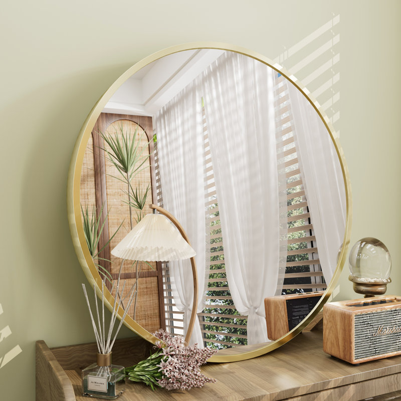 Amara Tempered Glass and Aluminum Alloy Framed French Cleat Mounted Wall Mirror with 5-Year Warranty, 24" x 24", Brushed Gold