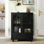 Buffet noir avec portes doubles en verre et pieds en bois massif, pour la cuisine, la chambre à coucher - surface peinte à base d'eau, compartiment de tiroir de compartiment personnalisable, chambre adaptée, couloir-121048083-121048082