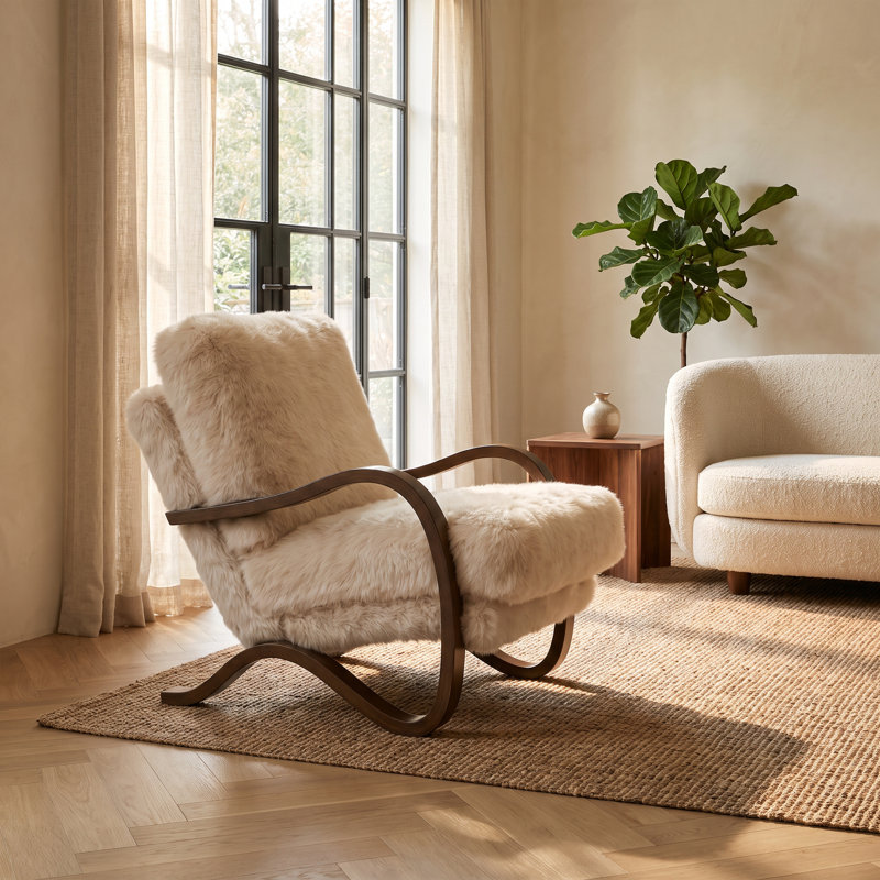 Chaise d'appoint moelleuse de style Mid-Century moderne avec structure en métal courbé bronze brossé, ensemble de 1