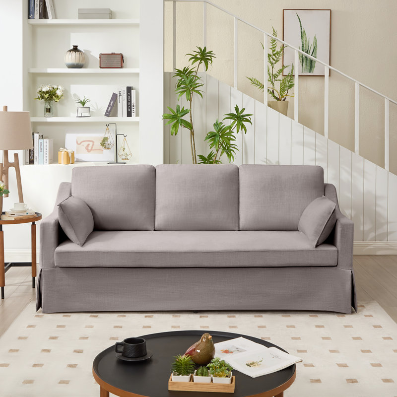 81'' Country-Style Upholstered Slipcover Standard Sofa, Dark Gray