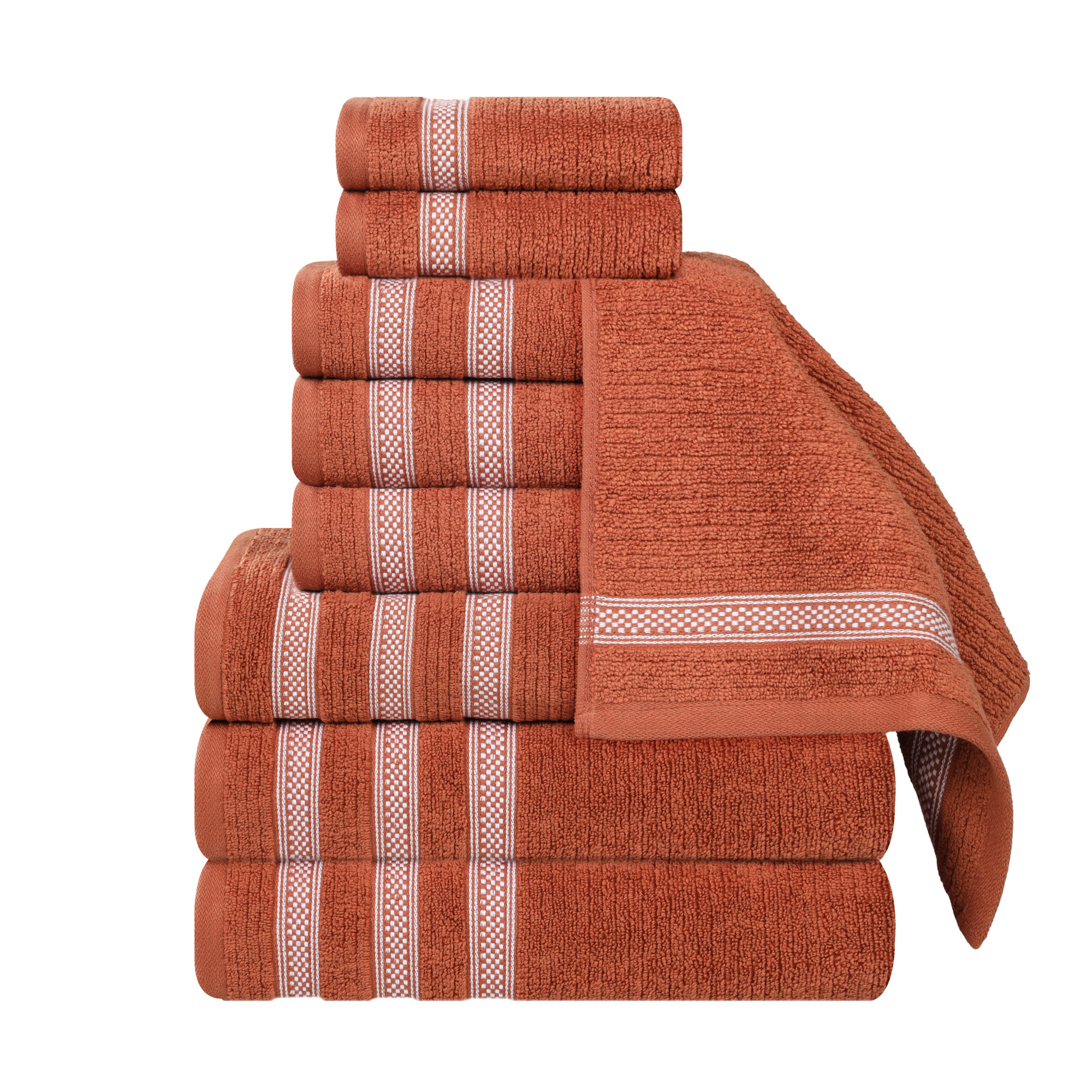 Orley Zero Twist Cotton Ribbed Modern Geometric Border Soft Highly-Absorbent Assorted Bathroom Towel Set, 9 Piece Towel Set