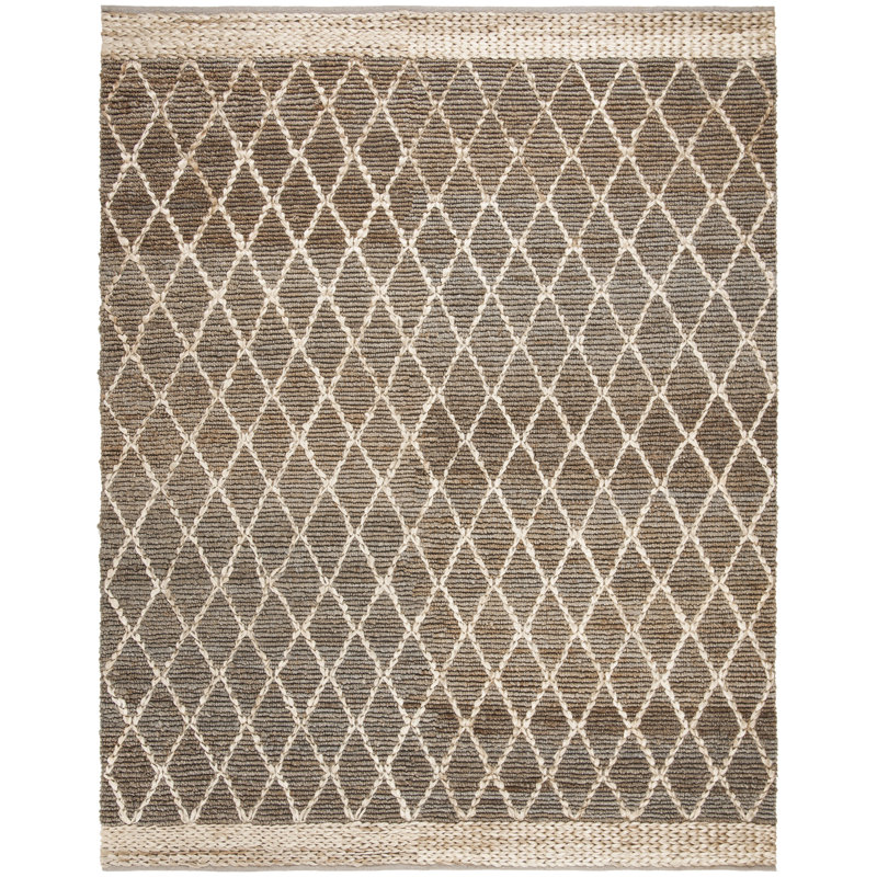 Alfread Natural Fiber Hand Loomed Jute/Cotton Geometric Rug in Natural/Gray, Rectangle 9' x 12'