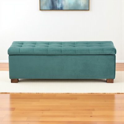 Teal Blue Velvet Upholstered Storage Ottoman Bench, 15.35'' H X 46.06'' W X 16.73'' D