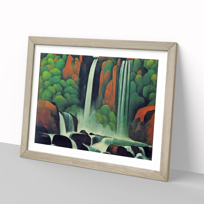 Charming Waterfall - Single Picture Frame Painting, 34cm H x 46cm W x 2cm D, Oak