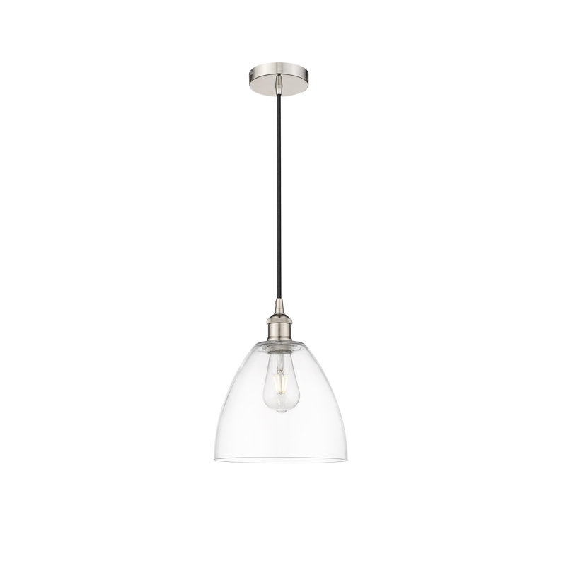 Luminaire suspendu conique à 1 lumière Bluford, Transparent, H 12,25 po x l 9 po x P 9 po, Nickel poli