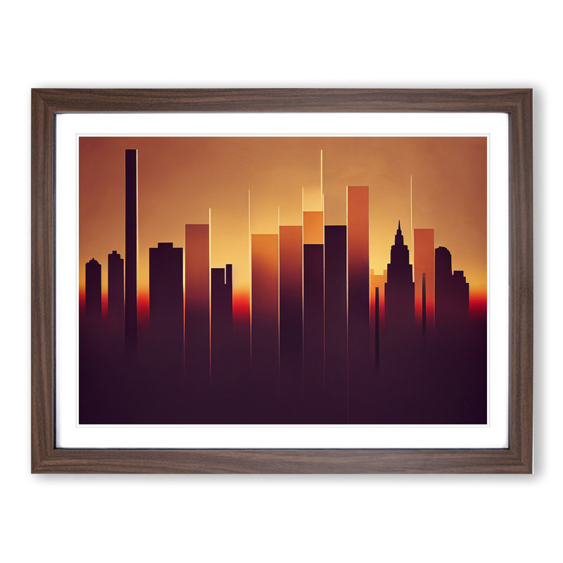 Uplifting Skyscraper Skyline - Framed Print, 34cm H x 46cm W, Walnut