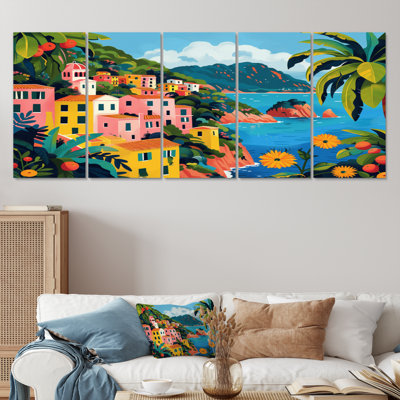 Ensemble d'impressions murales roses et vertes sur la côte italienne de la Italie