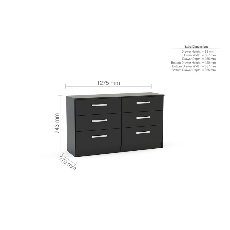 Marquitta 6 Drawer 127.5Cm W Dresser, Black